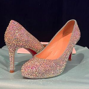 Christian Louboutin Tiffany Blue Swarovski Crystal Strass Low Heels Size 39.5